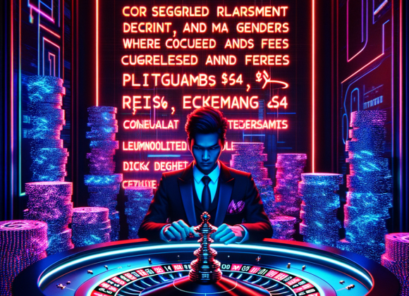 Hidden Casino Fees: How to Spot Unfair Terms in Online Casinos A cyber gambler stares at a giant glowing contract written in neon letters, where hidden terms and fees suddenly appear in glitchy red text. The contract hovers over a futuristic roulette table, surrounded by stacks of glowing digital coins. The Neon Noir Cyber-Vintage aesthetic is enhanced with dark blues and purples, giving the scene a cyber-detective feel.