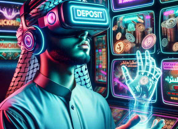 The Science of Luck: Is There a Way to Hack Probability? A young cyber-gamer with neon VR glasses sits hypnotized by flashing casino ads on his holographic screen. His eyes reflect jackpot animations as a ghostly digital hand pushes a "Deposit More" button. The Neon Noir Cyber-Vintage aesthetic highlights digital addiction with glowing cyber-traps.