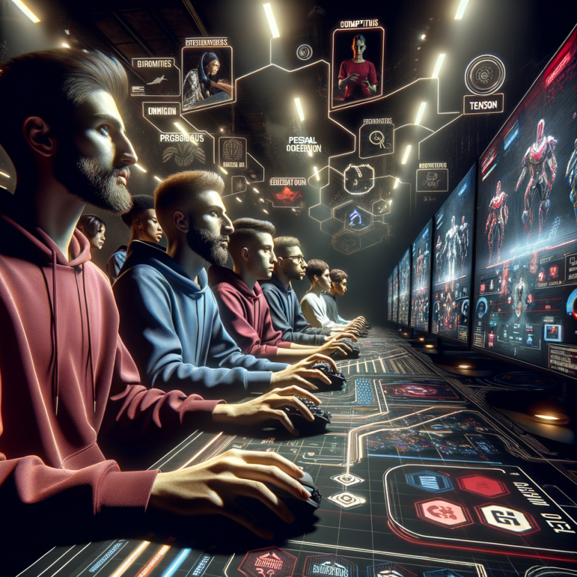 How Competitive Gambling Builds Resilience A cyber-arena where players face high-stakes decisions, sweating under pressure, then standing proud after a hard-fought win. Visuals include motivational phrases, mental health icons, and progress bars showing personal growth. Bold lighting and motion blur emphasize resilience and determination.